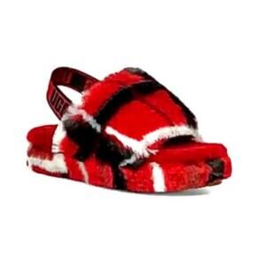 UGG Women's Fluff Yeah Slide in Plaid Punk Red Size 7